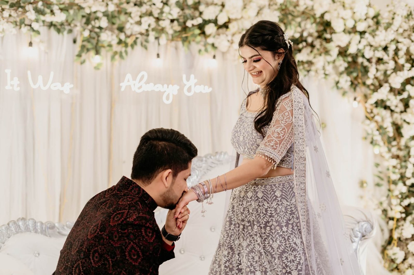 A candid moment of the couple sharing laughter, photographed by Mohey Rang Films—wedding photographers capturing genuine emotions and love stories.