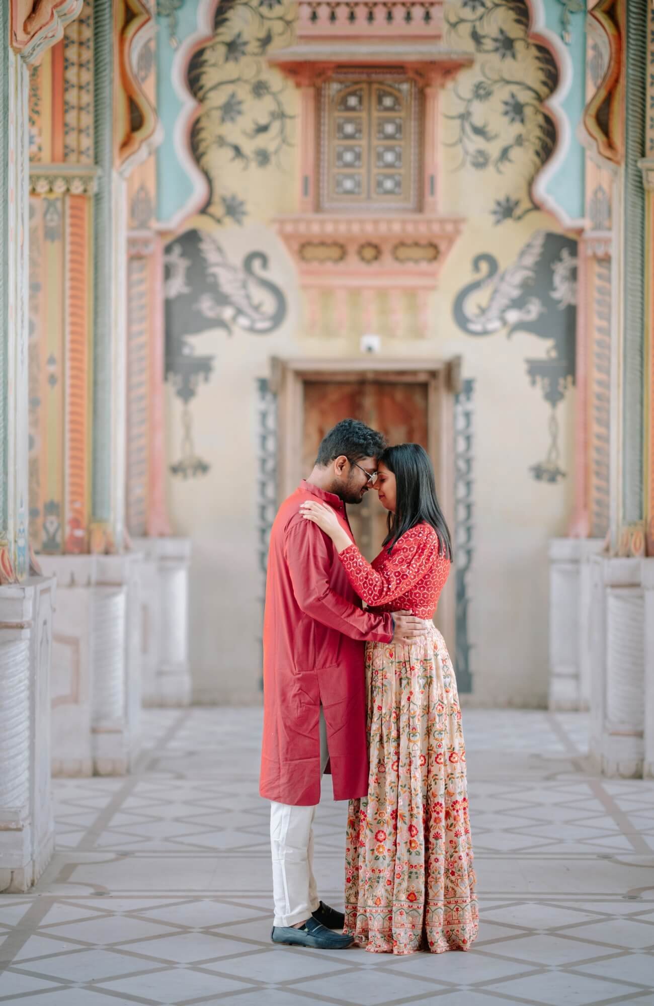 A stylish urban pre-wedding shoot of the couple, captured by Mohey Rang Films—wedding photographers focusing on modern aesthetics and storytelling.